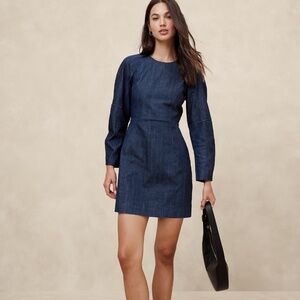 Banana Republic Countered Denim Mini Dress Size 4 Blue Dark 596458 NWOT NEW $110